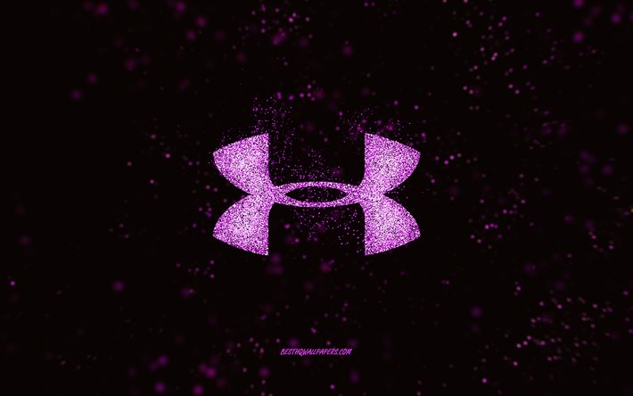 Logo de paillettes Under Armour, fond noir, logo Under Armour, art de paillettes violet, Under Armour, art cr&#233;atif, logo de paillettes violet Under Armour