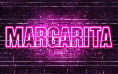 Margarita, 4k, bakgrundsbilder med namn, kvinnliga namn, Margarita namn, lila neonljus, Grattis p&#229; f&#246;delsedagen Margarita, popul&#228;ra bulgariska kvinnliga namn, bild med Margarita namn