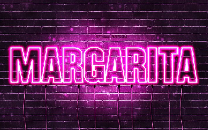 Margarita, 4k, wallpapers with names, female names, Margarita name, purple neon lights, Happy Birthday Margarita, popular bulgarian female names, picture with Margarita name