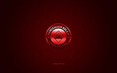Bahcesehir Koleji SK, creative 3D logo, red background, 3d emblem, Turkish basketball club, Basketbol Super Ligi, Istanbul, Turkey, 3d art, basketball, Bahcesehir Koleji SK 3d logo