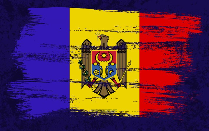 4k, Moldavias flagga, grungeflaggor, europeiska l&#228;nder, nationella symboler, penseldrag, Moldovas flagga, grungekonst, Europa, Moldavien