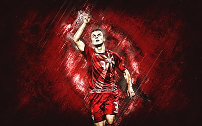 Bardhi Enis, North Macedonia National Football Team, Macedonian Footballer, Portrait, North Macedonia, Red Stone Background, Football
