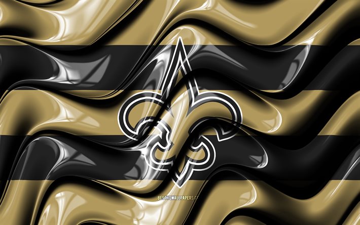 Bandeira do New Orleans Saints, 4k, ondas 3D marrons e pretas, NFL, time de futebol americano, logotipo do New Orleans Saints, futebol americano, New Orleans Saints