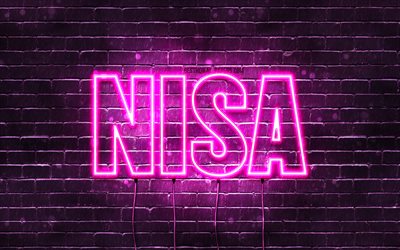 nisa, 4k, hintergrundbilder mit namen, weibliche namen, nisa-name, lila neonlichter, happy birthday nisa, beliebte t&#252;rkische weibliche namen, bild mit nisa-namen
