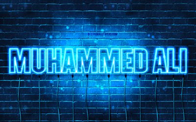 Muhammed Ali, 4k, wallpapers with names, Muhammed Ali name, blue neon lights, Happy Birthday Muhammed Ali, popular turkish male names, picture with Muhammed Ali name