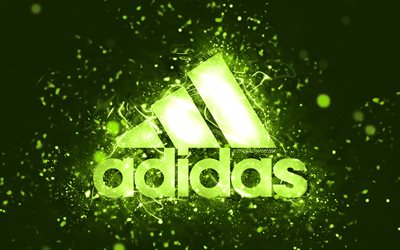 Adidas lime-logotyp, 4k, lime neonljus, kreativ, lime abstrakt bakgrund, Adidas-logotyp, m&#228;rken, Adidas