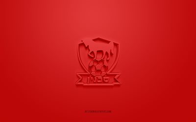 Bnei Sakhnin FC, yaratıcı 3D logo, kırmızı arka plan, 3d amblem, İsrail futbol kul&#252;b&#252;, İsrail Premier Ligi, Sakhnin, İsrail, 3d sanat, futbol, Bnei Sakhnin FC 3d logosu
