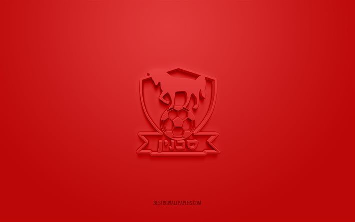 Bnei Sakhnin FC, creative 3D logo, red background, 3d emblem, Israeli football club, Israeli Premier League, Sakhnin, Israel, 3d art, football, Bnei Sakhnin FC 3d logo
