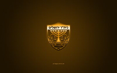 Beitar Jerusalem FC, israelisk fotbollsklubb, orange logotyp, gul kolfiberbakgrund, israelisk Premier League, fotboll, Jerusalem, Israel, Beitar Jerusalem FC-logotyp