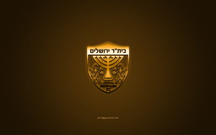 Beitar Jerusalem FC, Israeli football club, orange logo, yellow carbon fiber background, Israeli Premier League, football, Jerusalem, Israel, Beitar Jerusalem FC logo