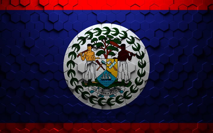Bandiera del Belize, arte a nido d&#39;ape, bandiera di esagoni del Belize, Belize, arte di esagoni 3d, bandiera del Belize