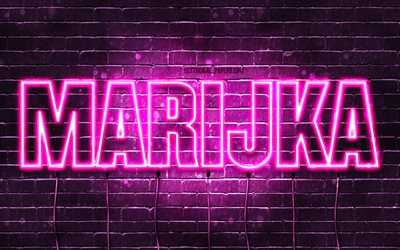Marijka, 4k, fonds d&#39;&#233;cran avec noms, noms f&#233;minins, nom Marijka, n&#233;ons violets, joyeux anniversaire Marijka, pr&#233;noms f&#233;minins bulgares populaires, photo avec le nom Marijka