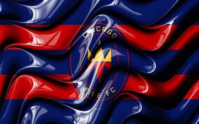 Chicago Fire flag, 4k, blue and red 3D waves, MLS, american soccer team, football, Chicago Fire new logo, soccer, Chicago Fire FC, Chicago Fire logo