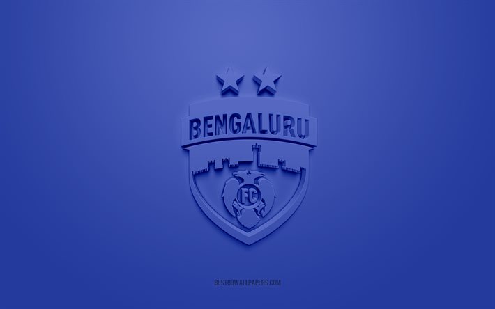 Bengaluru FC, yaratıcı 3D logo, mavi arka plan, 3d amblem, Hint futbol kul&#252;b&#252;, Hint S&#252;per Ligi, Karnataka, Hindistan, 3d sanat, futbol, Bengaluru FC 3d logosu