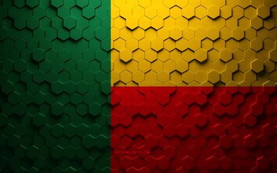 Flag of Benin, honeycomb art, Benin hexagons flag, Benin, 3d hexagons art, Benin flag