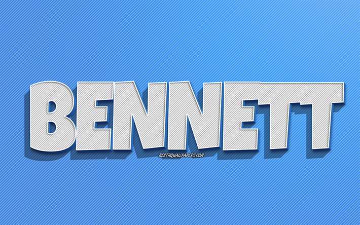 Bennett, fond de lignes bleues, fonds d&#39;&#233;cran avec noms, nom de Bennett, noms masculins, carte de voeux de Bennett, dessin au trait, photo avec nom de Bennett