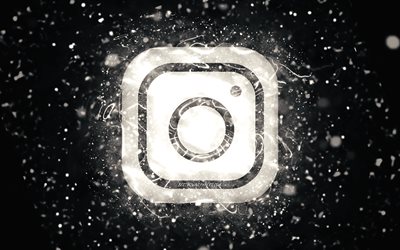 Logotipo branco do Instagram, 4k, luzes de n&#233;on brancas, criativo, fundo abstrato branco, logotipo do Instagram, rede social, Instagram