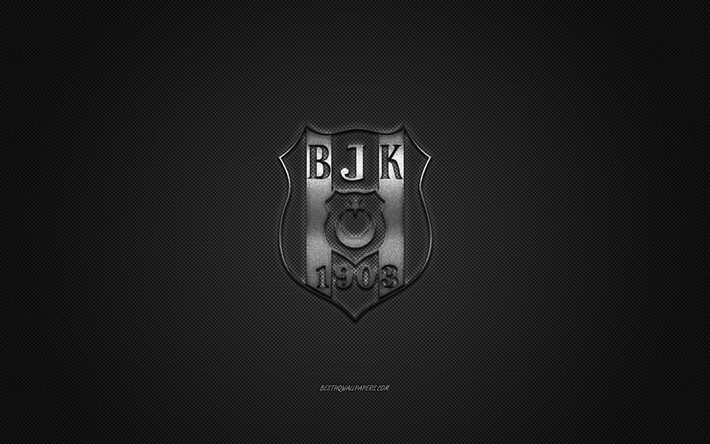Besiktas, club de basket-ball professionnel turc, logo argent&#233;, fond gris en fibre de carbone, Ligue turque, basket-ball, Istanbul, Turquie, logo Besiktas