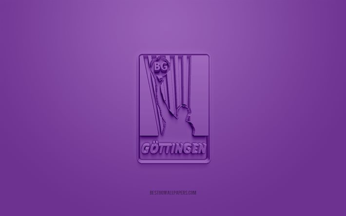 BG Gottingen, logo 3D creativo, sfondo viola, BBL, emblema 3d, club di pallacanestro tedesco, Bundesliga di pallacanestro, Gottinga, Germania, arte 3d, calcio, logo 3d BG Gottingen