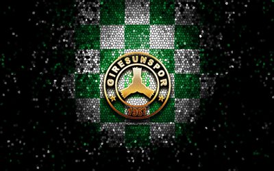 Giresunspor FC, glitter logo, 1 Lig, green white checkered background, soccer, turkish football club, Giresunspor logo, mosaic art, TFF First League, football, Giresunspor