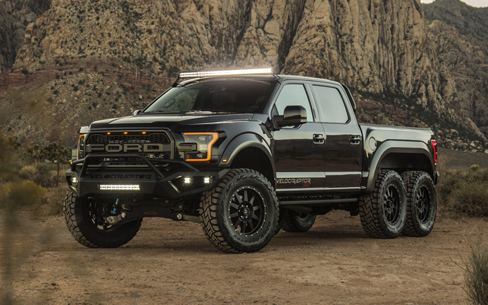 hennessey velociraptor 6x6, camionnette noire, ford f-150 raptor tuning, voitures am&#233;ricaines, f-150 noir, ford