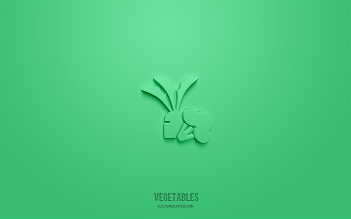 grönsaker 3d-ikon, grön bakgrund, 3d-symboler, grönsaker, matikoner, 3d-ikoner, grönsaksskylt, mat 3d-ikoner