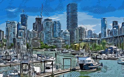 vancouver, canadá, 4k, arte vetorial, desenho de vancouver, arte criativa, arte de vancouver, desenho vetorial, resumo paisagem urbana, vancouver paisagem urbana