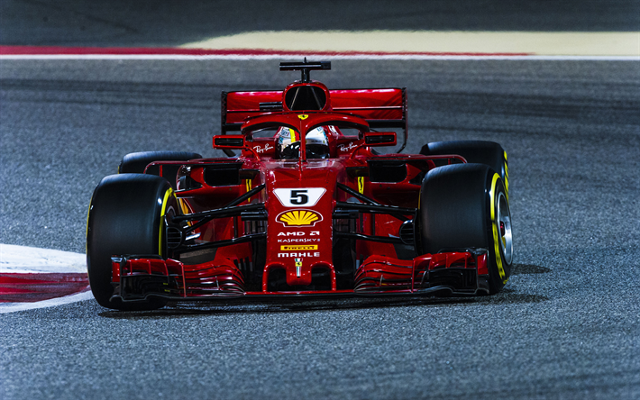 Ferrari SF70H, Scuderia Ferrari, Sebastian Vettel, 4k, F1, German racing driver, racing car, Formula 1, racing track