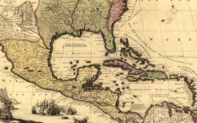 old map of New Mexico State, Florida, Mexico, Old Maps, North America, Central America, 1710, Map of Mexico