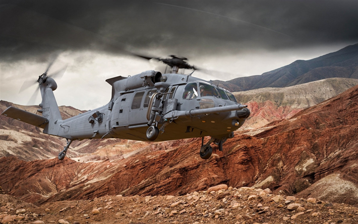 Sikorsky HH-60道鷹, HH-60W, 戦闘の救援ヘリコプター, CRH, 軍用ヘリコプター, 米空軍, 岩, ネバダ, 米国
