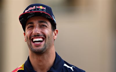 1 Daniel Ricciardo, 4k, Red Bull Racing, Avustralyalı yarış&#231;ı, portre, g&#252;l&#252;mseme, Form&#252;l, fotoğraf &#231;ekimi