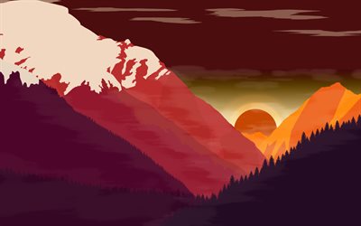 montagnes, coucher de soleil, cr&#233;ativit&#233;, for&#234;t, paysages abstraits