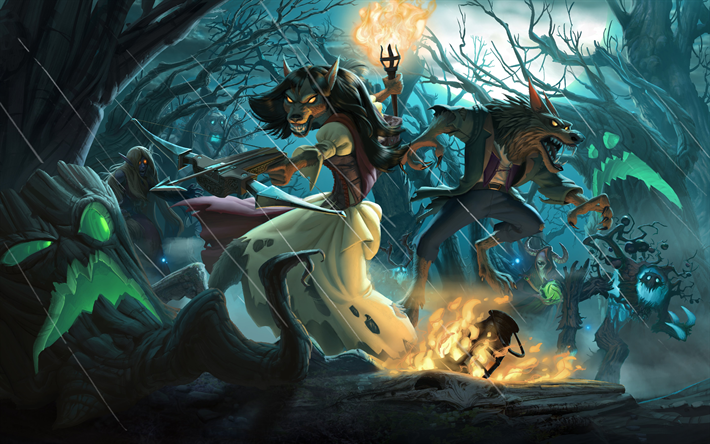 Le Witchwood, 2018, Hearthstone Heroes of Warcraft, l&#39;art, les personnages de contes de f&#233;es de la for&#234;t, des monstres