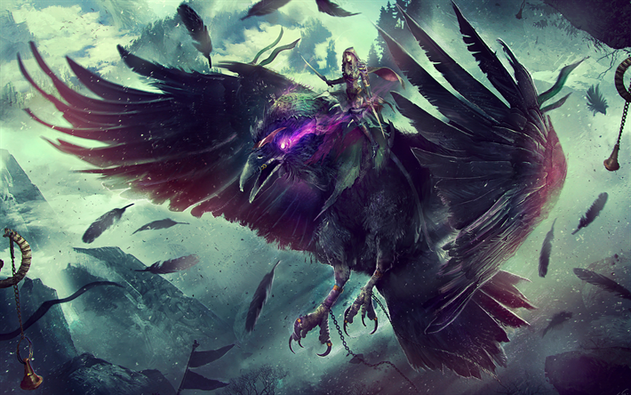 Raven, 4k, darkness, World of Warcraft, warrior, art, WoW
