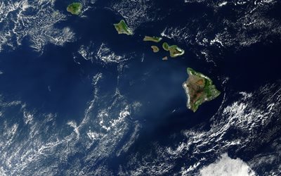 Hawaii, islands, view from space, archipelago, USA, Earth, Pacific Ocean