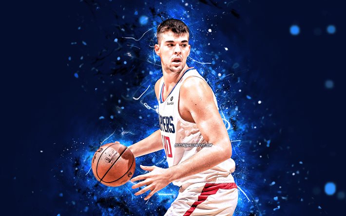 ivica zubac, 2020, los angeles clippers, nba, basketball, blau, neon-lichter, usa, ivica zubac los angeles clippers, kreativ, la clippers