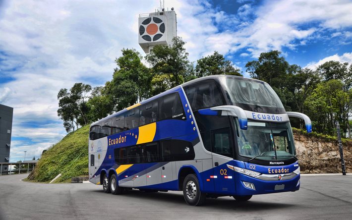 Marcopoloパラディソ1800DD, 青バス, 2014年バス, 旅客輸送, 道路, Marcopoloバス, 二階建てバス, 2014年Marcopoloパラディソ1800DD, HDR, Marcopolo