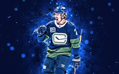 Tyler Toffoli, 4k, Vancouver Canucks, NHL, hockey players, neon lights, goalkeeper, USA, Tyler Toffoli 4K, hockey, Tyler Toffoli Vancouver Canucks
