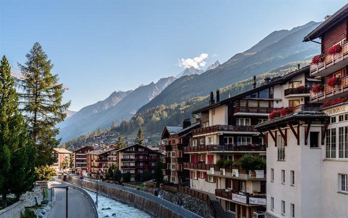 Zermatt, le Cervin, montagne, village, paysage de montagne, l&#39;&#233;t&#233;, station de ski de Zermatt, Gornergratbahn, Valais, Suisse