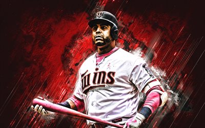 Nelson Cruz, Minnesota Twins, MLB, american baseball player, portrait, Baseball, red stone background, Major League Baseball