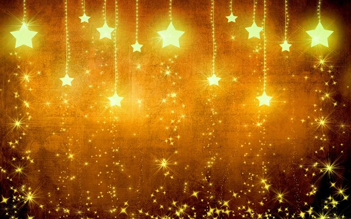 4k, golden starfall, shiny stars, creative, starry backgrounds, abstract stars background, gold abstract stars, stars patterns, background with stars, background with starfall