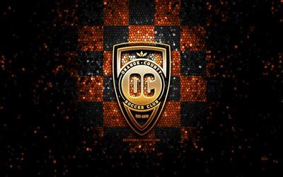 Orange County FC, glitter logo, USL, orange black checkered background, USA, american soccer team, Orange County SC, United Soccer League, Orange County logo, mosaic art, soccer, football, America