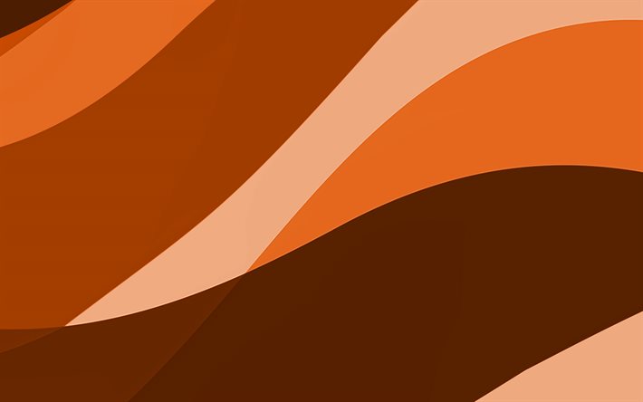 oranssi abstrakti aallot, 4k, minimaalinen, oranssi aaltoileva tausta, materiaali suunnittelu, abstrakti aallot, oranssi taustat, luova, aallot kuvioita