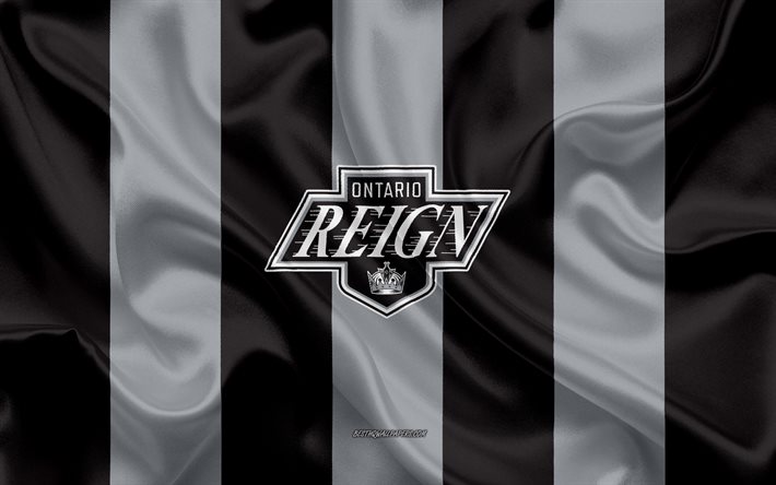 Ontario Reign, Amerikan Hokey Kul&#252;b&#252;, amblem, ipek bayrak, gri ipek doku, AHL, Ontario Reign logo, Ontario, Kaliforniya, ABD, hokey, Amerikan Hokey Ligi