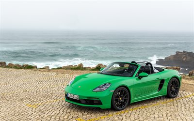 Porsche 718 Boxster GTS, 2020, front view, green convertible, new green 718 Boxster GTS, sports coupe, german sports cars, Porsche