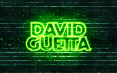 David Guetta logotipo verde, 4k, superstars, DJs franceses, verde brickwall, David Guetta logotipo, Pierre David Guetta, David Guetta, estrelas da m&#250;sica, David Guetta neon logotipo