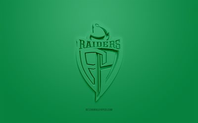 Prince Albert Raiders, creative 3D logo, green background, 3d emblem, American hockey team club, WHL, Prince Albert, USA, Canada, 3d art, hockey, Prince Albert Raiders 3d logo