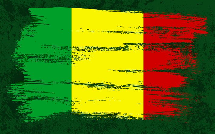 4k, Flag of Mali, grunge flags, African countries, national symbols, brush stroke, grunge art, Mali flag, Africa, Mali