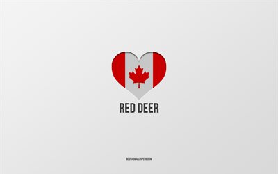 レッドディアが大好き, カナダの都市, 灰色の背景, レッドディアーCity in Alberta Canada, カナダ, カナダ国旗のハート, 好きな都市