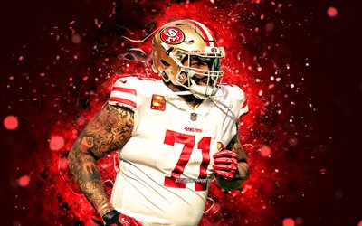 Trent Williams, 4k, free safety, San Francisco 49ers, american football, NFL, red neon lights, Trent Williams San Francisco 49ers, Trent Williams 4K